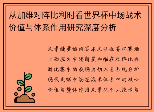 从加维对阵比利时看世界杯中场战术价值与体系作用研究深度分析